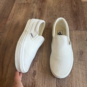Vans white basket weave woven classic slip on sneakers size 8.5